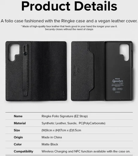 Ringke Folio Signature EZ Strap Samsung Galaxy S22 Ultra Hoesje Zwart afbeelding 12