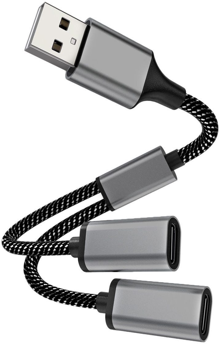 4Smarts 2-in-1 USB-A naar USB-C Gevlochten Kabel 20 CM Zwart afbeelding 1