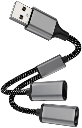 4Smarts 2-in-1 USB-A naar USB-C Gevlochten Kabel 20 CM Zwart afbeelding 1