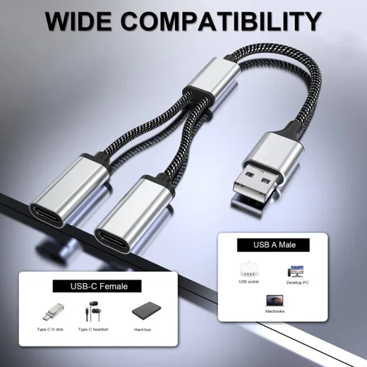 4Smarts 2-in-1 USB-A naar USB-C Gevlochten Kabel 20 CM Zwart afbeelding 2