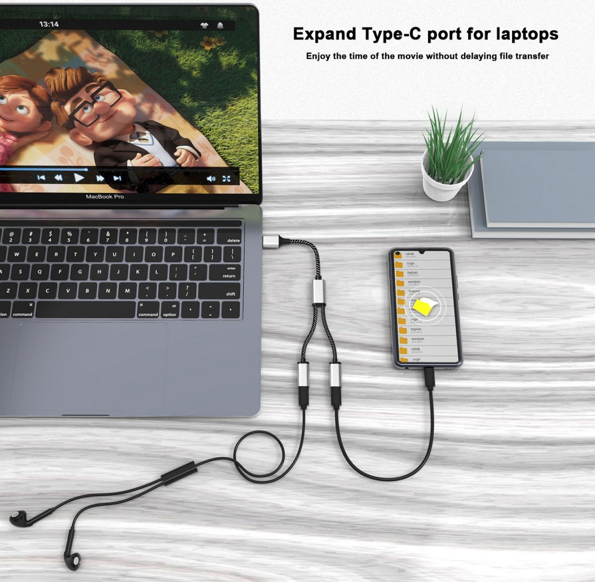 4Smarts 2-in-1 USB-A naar USB-C Gevlochten Kabel 20 CM Zwart afbeelding 3
