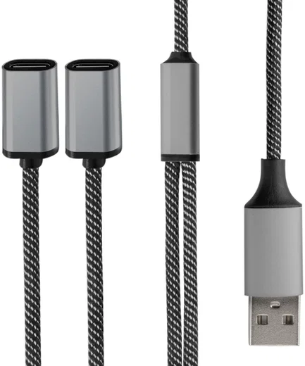 4Smarts 2-in-1 USB-A naar USB-C Gevlochten Kabel 20 CM Zwart afbeelding 6