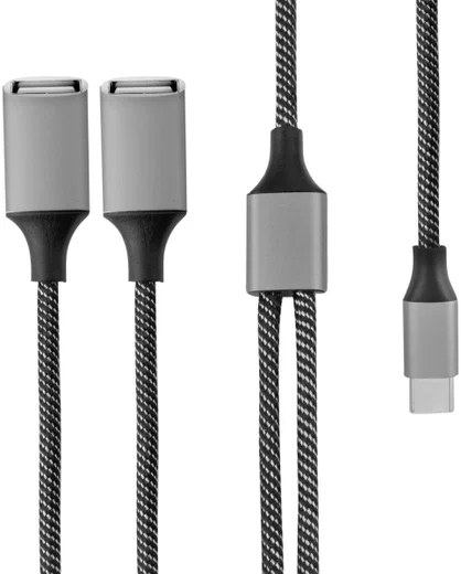 4Smarts 2-In-1 USB-C naar USB-A Gevlochten Kabel 20 CM Grijs afbeelding 5