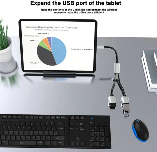 4Smarts 2-In-1 USB-C naar USB-A Gevlochten Kabel 20 CM Grijs afbeelding 3