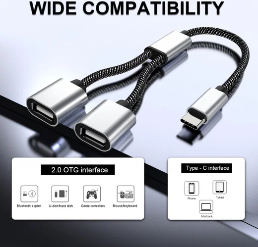 4Smarts 2-In-1 USB-C naar USB-A Gevlochten Kabel 20 CM Grijs afbeelding 6