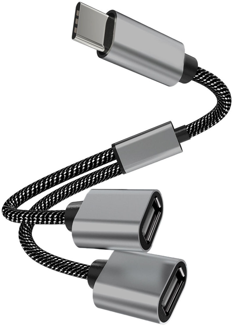 4Smarts 2-In-1 USB-C naar USB-A Gevlochten Kabel 20 CM Grijs afbeelding 1