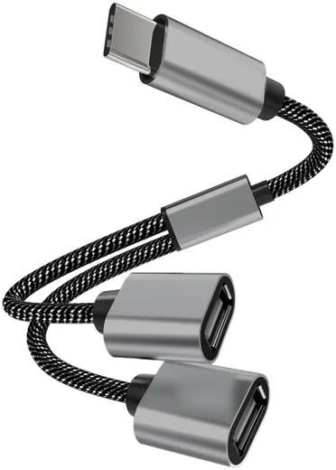 4Smarts 2-In-1 USB-C naar USB-A Gevlochten Kabel 20 CM Grijs afbeelding 1