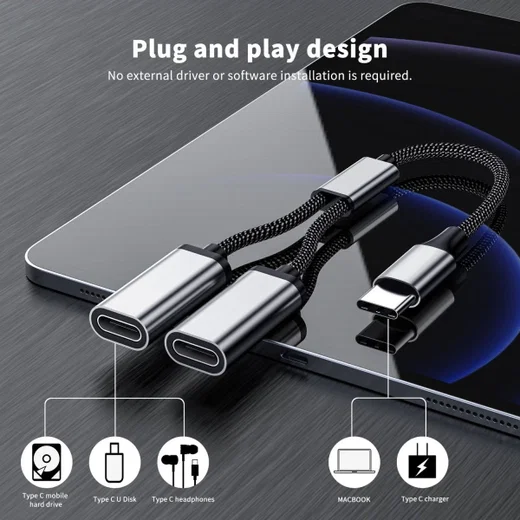 4smarts USB-C naar 2x USB-C Splitter MacBook/USB-C Adapter 20CM Grijs afbeelding 2