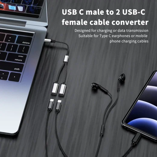 4smarts USB-C naar 2x USB-C Splitter MacBook/USB-C Adapter 20CM Grijs afbeelding 3