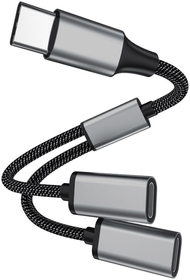 4smarts USB-C naar 2x USB-C Splitter MacBook/USB-C Adapter 20CM Grijs afbeelding 1