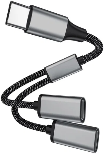 4smarts USB-C naar 2x USB-C Splitter MacBook/USB-C Adapter 20CM Grijs afbeelding 1