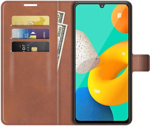 KHAZNEH Samsung Galaxy M32 Hoesje Retro Wallet Book Case Bruin afbeelding 1