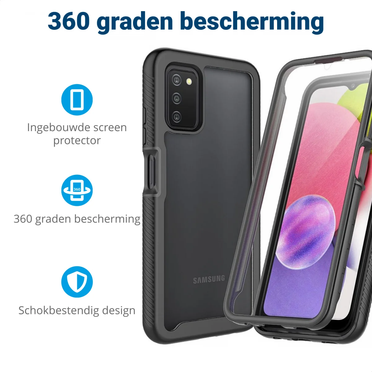 Samsung Galaxy A03s Hoesje Full Protect 360° Cover Hybride Zwart afbeelding 2