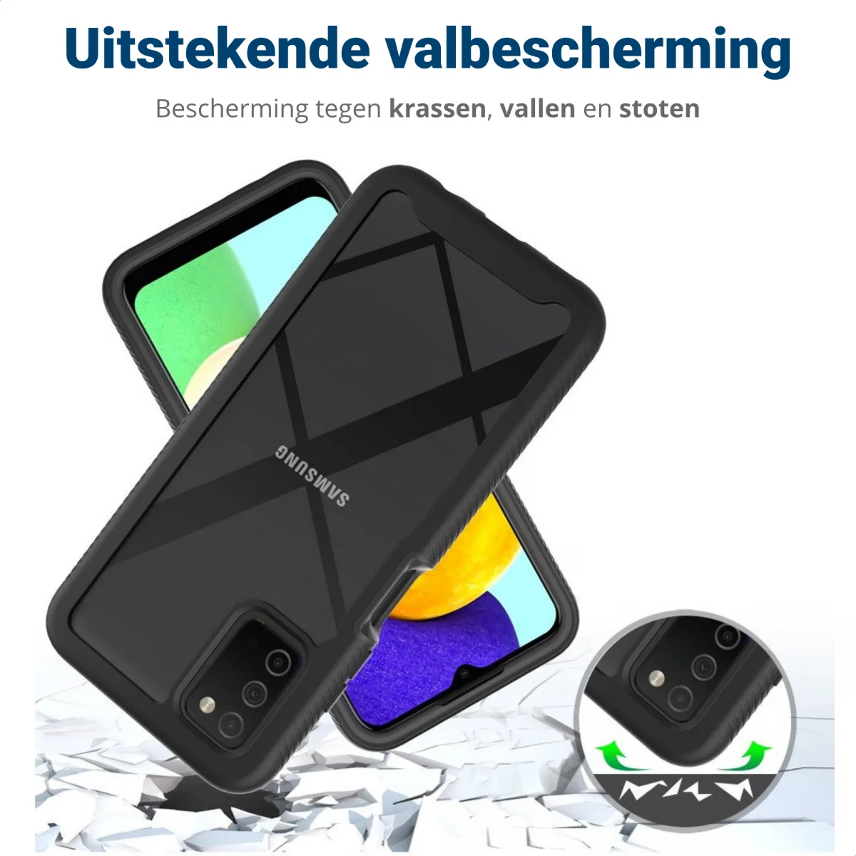 Samsung Galaxy A03s Hoesje Full Protect 360° Cover Hybride Zwart afbeelding 4