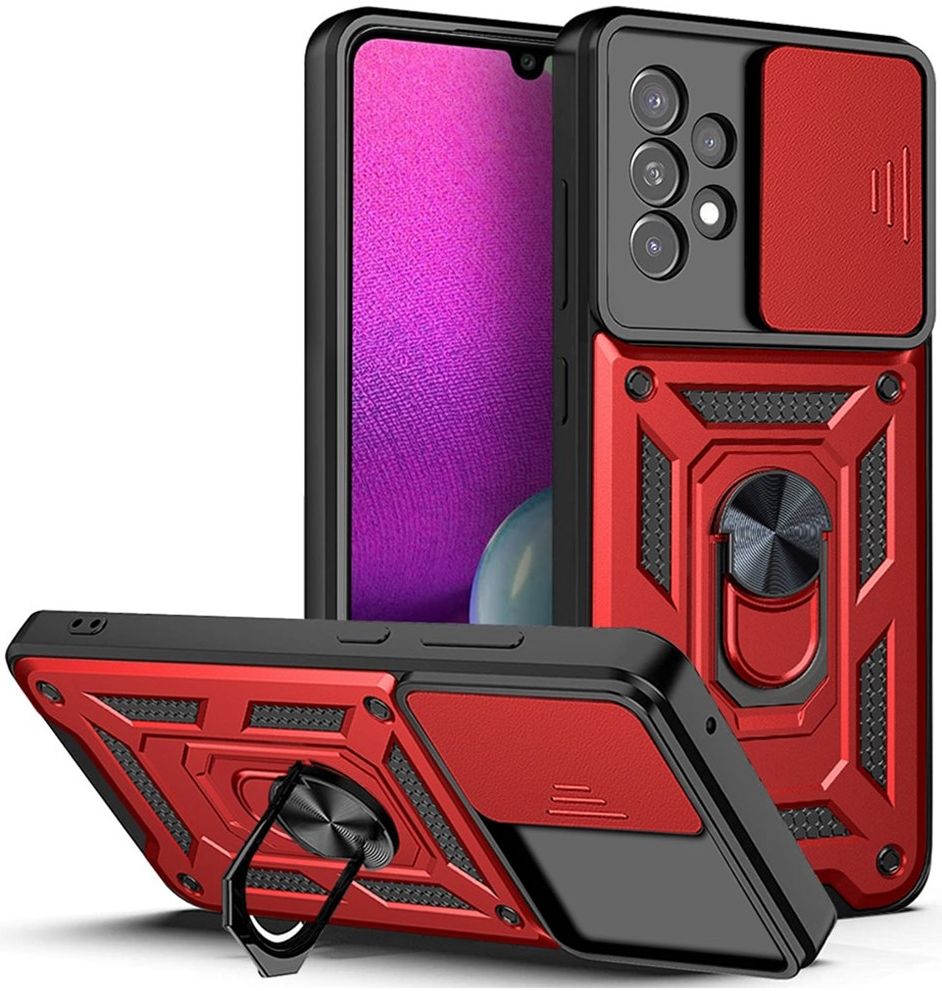 Samsung Galaxy A33 Hoesje Camera Slider en Kickstand Ring Rood afbeelding 1