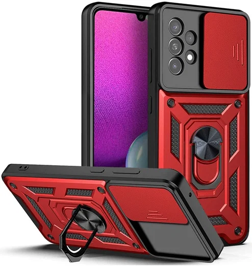 Samsung Galaxy A33 Hoesje Camera Slider en Kickstand Ring Rood afbeelding 1