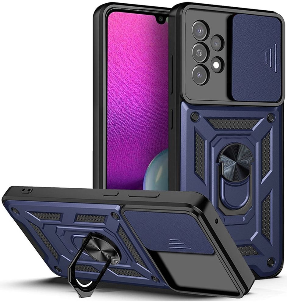 Samsung Galaxy A33 Hoesje Camera Slider en Kickstand Ring Blauw afbeelding 1