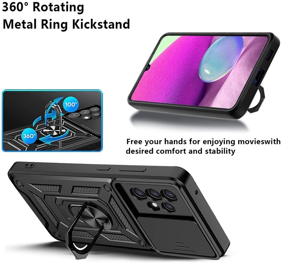 Samsung Galaxy A33 Hoesje Camera Slider en Kickstand Ring Blauw afbeelding 5