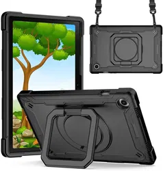 Samsung Galaxy Tab A8 Hoesje met Schouderriem En Kickstand Zwart afbeelding
