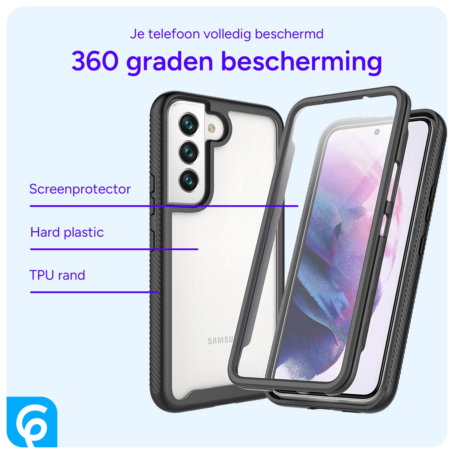 Samsung Galaxy S22 Hoesje Full Protect 360° Cover Hybride Zwart afbeelding 5