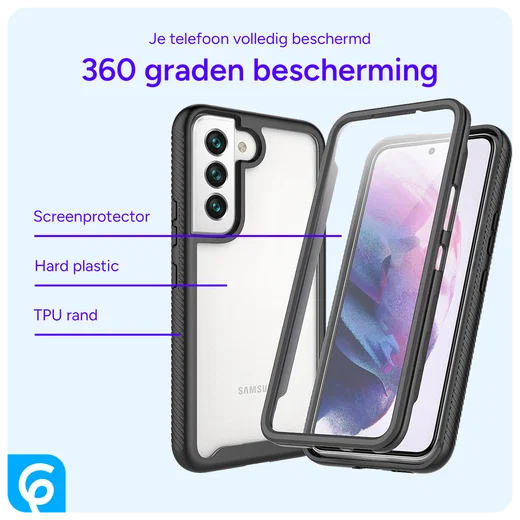 Samsung Galaxy S22 Hoesje Full Protect 360° Cover Hybride Zwart afbeelding 5
