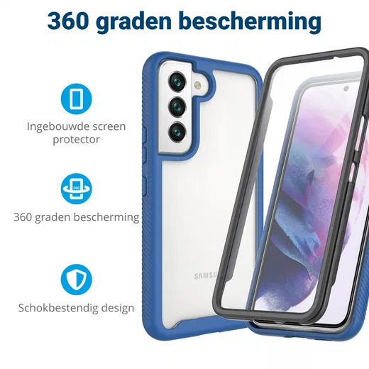 Samsung Galaxy S22 Hoesje Full Protect 360° Cover Hybride Blauw afbeelding 2