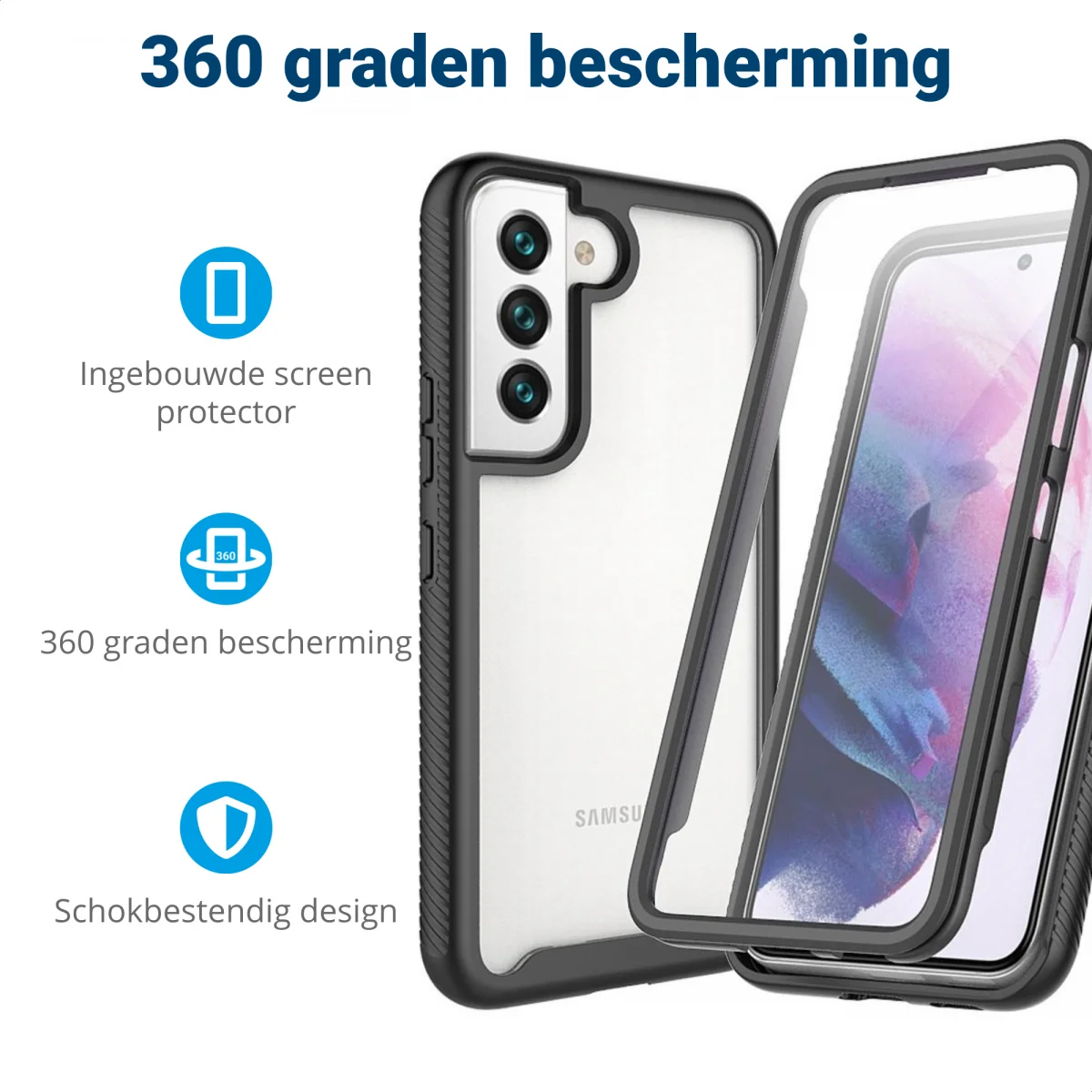 Samsung Galaxy S22 Plus Hoesje Full Protect 360° Cover Hybride Zwart afbeelding 2
