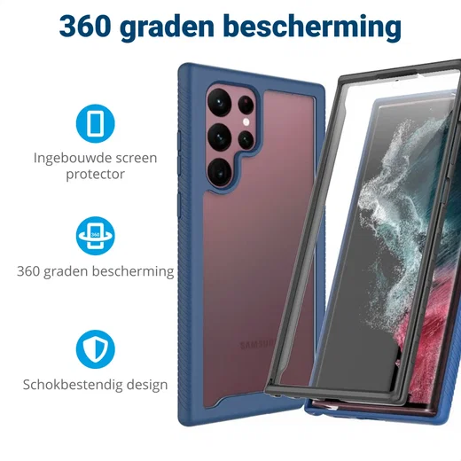 Samsung Galaxy S22 Ultra Hoesje Full Protect 360° Cover Hybride Blauw afbeelding 2