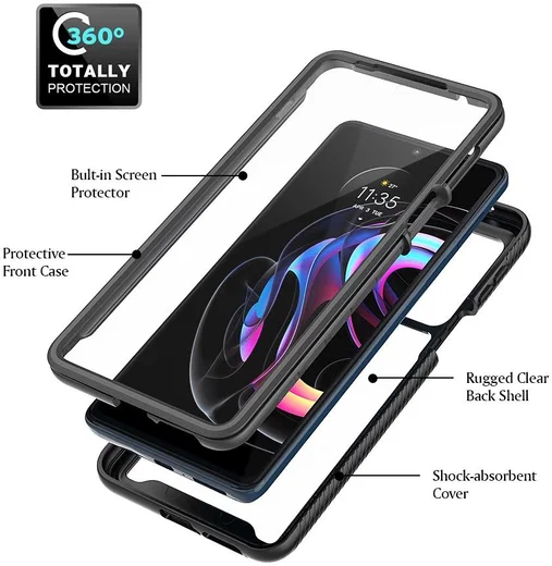 Motorola Edge 20 Pro Hoesje Full Protect 360° Cover Hybride Zwart afbeelding 6