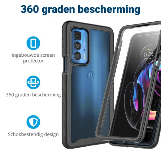 Motorola Edge 20 Pro Hoesje Full Protect 360° Cover Hybride Zwart afbeelding 2