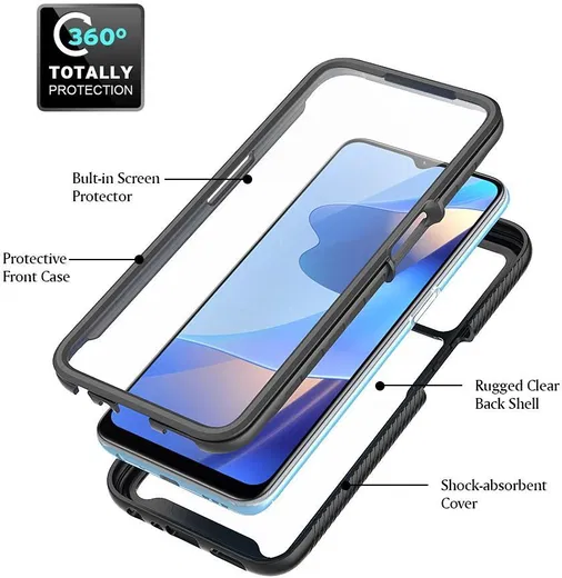 Oppo A16 / A16s / A54s Hoesje Full Protect 360° Cover Hybride Blauw afbeelding 6