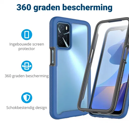 Oppo A16 / A16s / A54s Hoesje Full Protect 360° Cover Hybride Blauw afbeelding 2