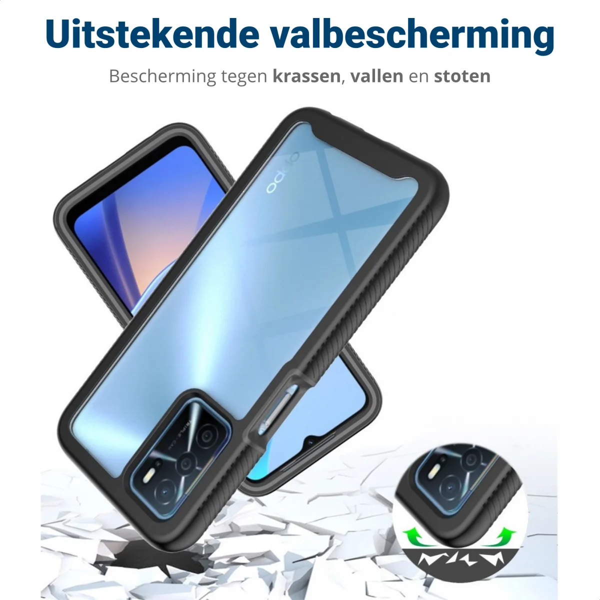 Oppo A16 / A16s / A54s Hoesje Full Protect 360° Cover Hybride Blauw afbeelding 4
