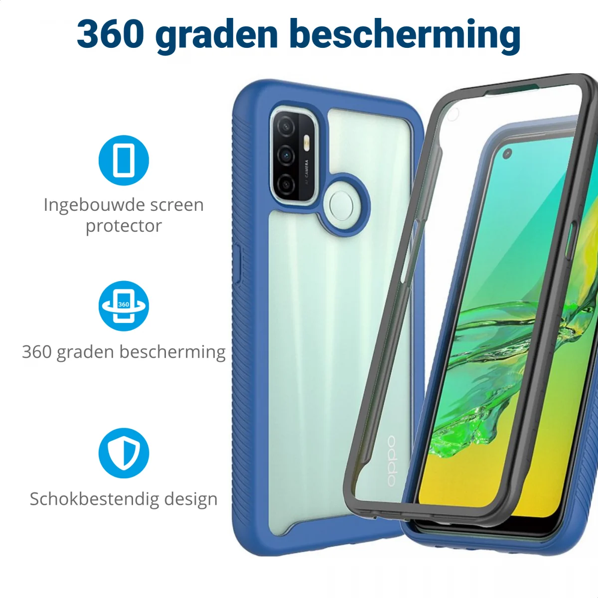 Oppo A53 / A53s Hoesje Full Protect 360° Cover Hybride Blauw afbeelding 2