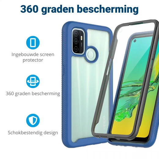 Oppo A53 / A53s Hoesje Full Protect 360° Cover Hybride Blauw afbeelding 2