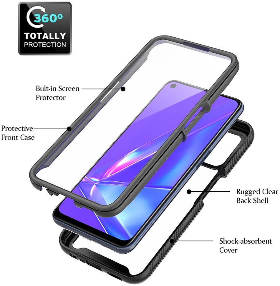 Oppo A52 / A72 Hoesje Full Protect 360° Cover Hybride Zwart afbeelding 5