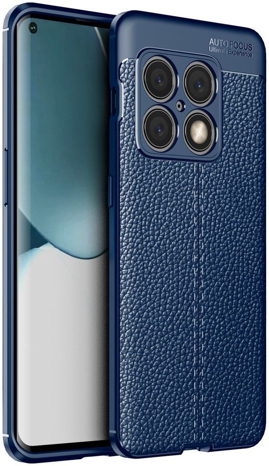 OnePlus 10 Pro Litchi Hoesje TPU met Leren Textuur Blauw afbeelding 1