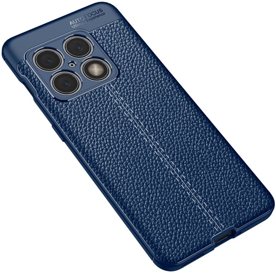 OnePlus 10 Pro Litchi Hoesje TPU met Leren Textuur Blauw afbeelding 2