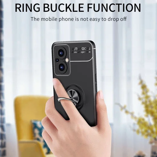 Oppo Reno 8 Lite Hoesje Magnetische Ring Kickstand Zwart afbeelding 3