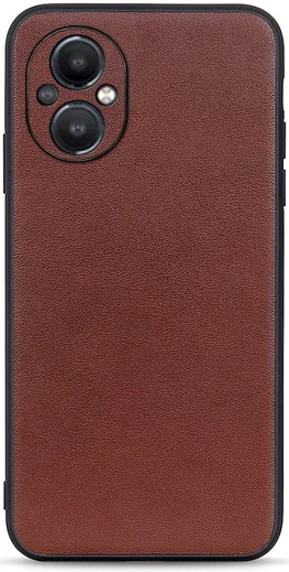 Oppo Reno 8 Lite Hoesje Back Cover Echt Leer Bruin afbeelding 1