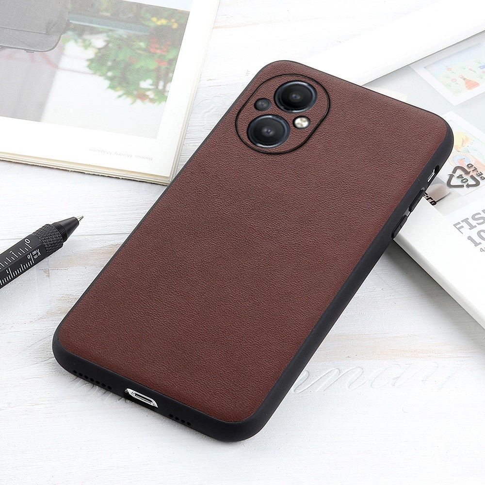 Oppo Reno 8 Lite Hoesje Back Cover Echt Leer Bruin afbeelding 3