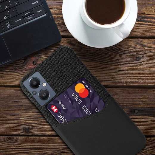Oppo Reno 8 Lite Hoesje Back Cover met Kaarthouder Zwart afbeelding 2