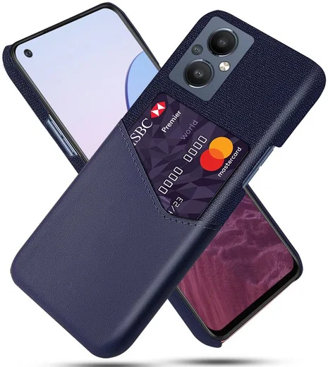 Oppo Reno 8 Lite Hoesje Back Cover met Kaarthouder Blauw afbeelding 1