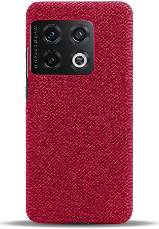 OnePlus 10 Pro Hoesje Hard Plastic met Stoffen Afwerking Rood afbeelding 2