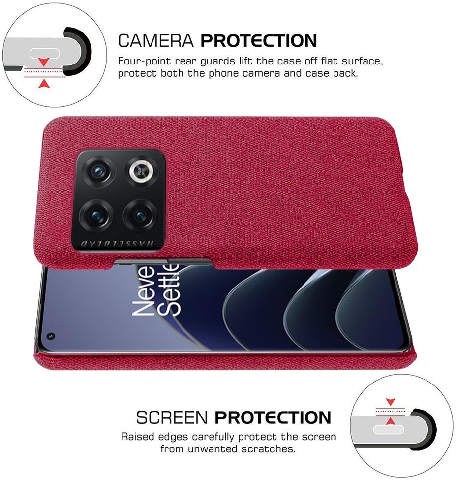 OnePlus 10 Pro Hoesje Hard Plastic met Stoffen Afwerking Rood afbeelding 5