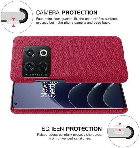 OnePlus 10 Pro Hoesje Hard Plastic met Stoffen Afwerking Rood afbeelding 5