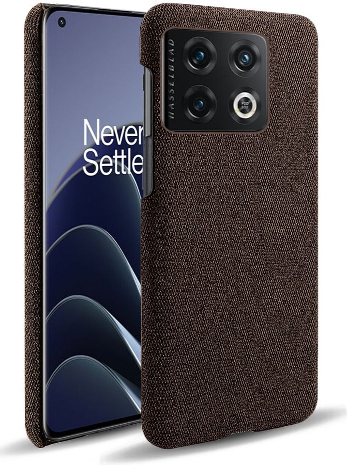 OnePlus 10 Pro Hoesje Hard Plastic met Stoffen Afwerking Bruin afbeelding 1