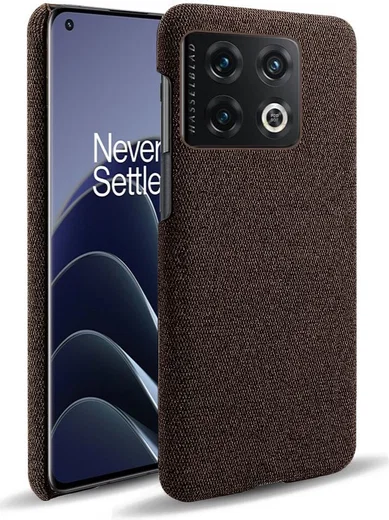 OnePlus 10 Pro Hoesje Hard Plastic met Stoffen Afwerking Bruin afbeelding 1