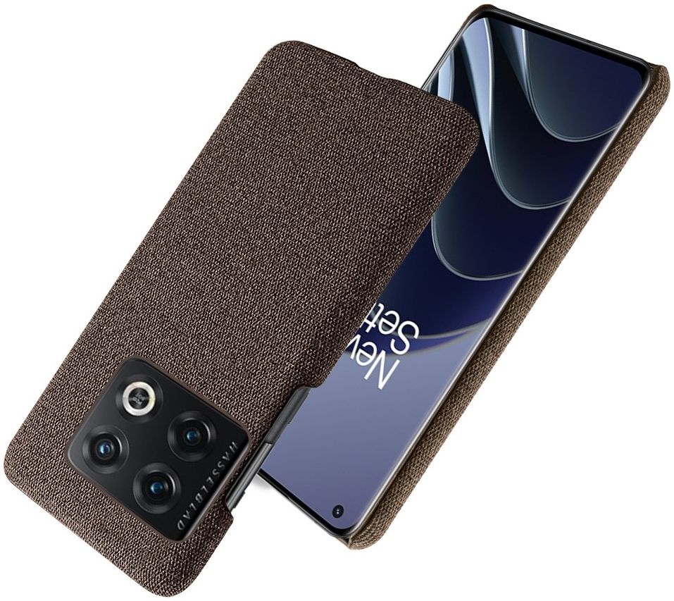 OnePlus 10 Pro Hoesje Hard Plastic met Stoffen Afwerking Bruin afbeelding 3