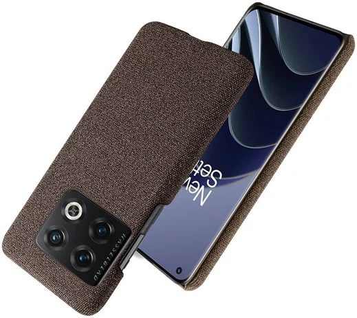 OnePlus 10 Pro Hoesje Hard Plastic met Stoffen Afwerking Bruin afbeelding 3